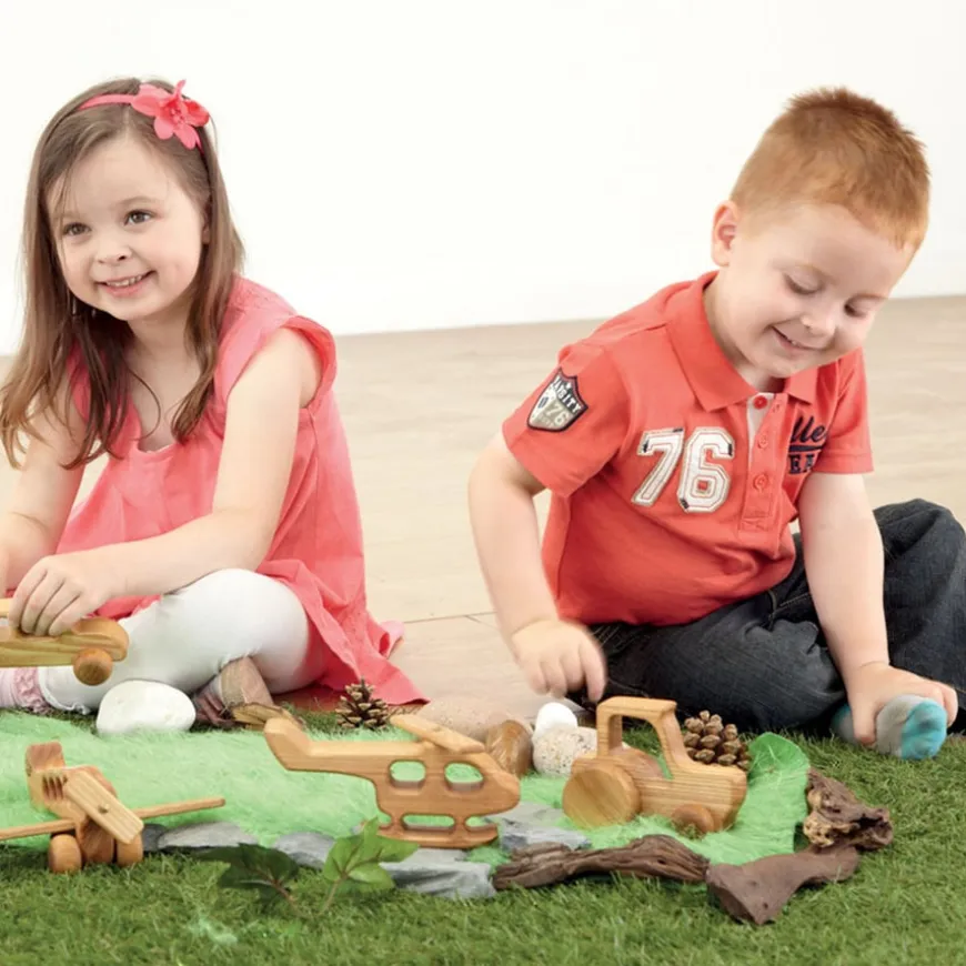 TTS Small World Wooden Vehicles - Plane, Tractor, Car & Heli 4pk