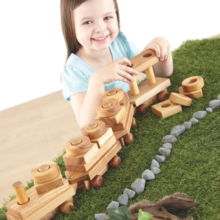 TTS Wooden Toddler Train with Building Blocks