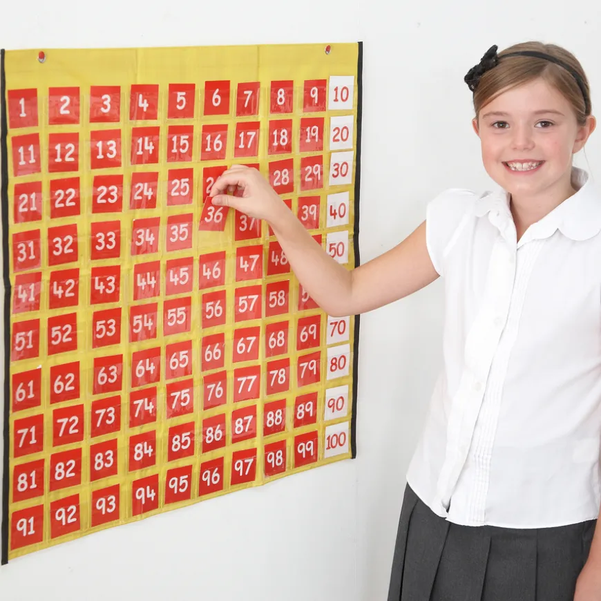 Washable 1-100 Wall Pocket Chart 66 x 70cm