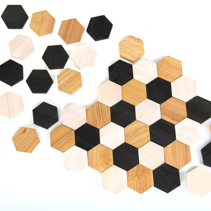 Wooden Hexagon Loose Parts Patterning Tiles